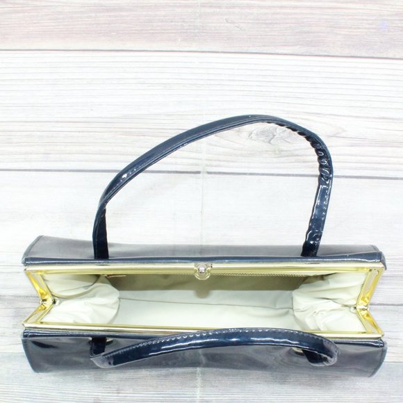 *Vintage Womens Navy Leather Clutch Purse Handbag with Matching Gloves - Picture 6 of 8